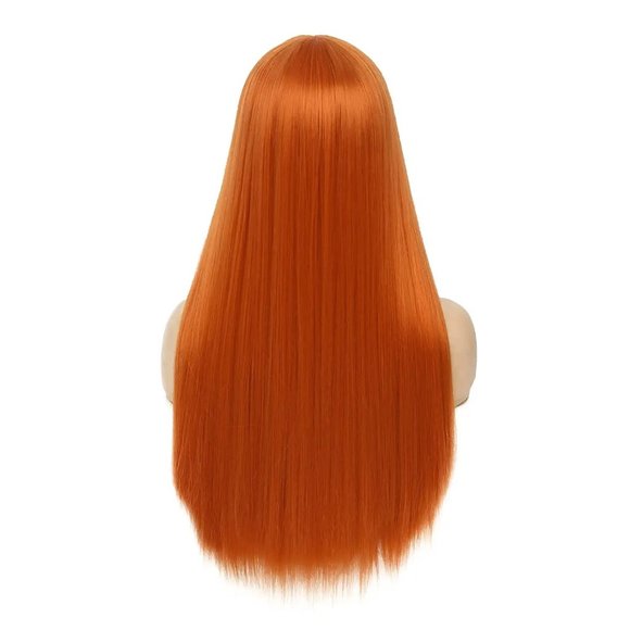 Orange Wig-Long Straight Hair Wig with Bangs - Picture 6 of 8